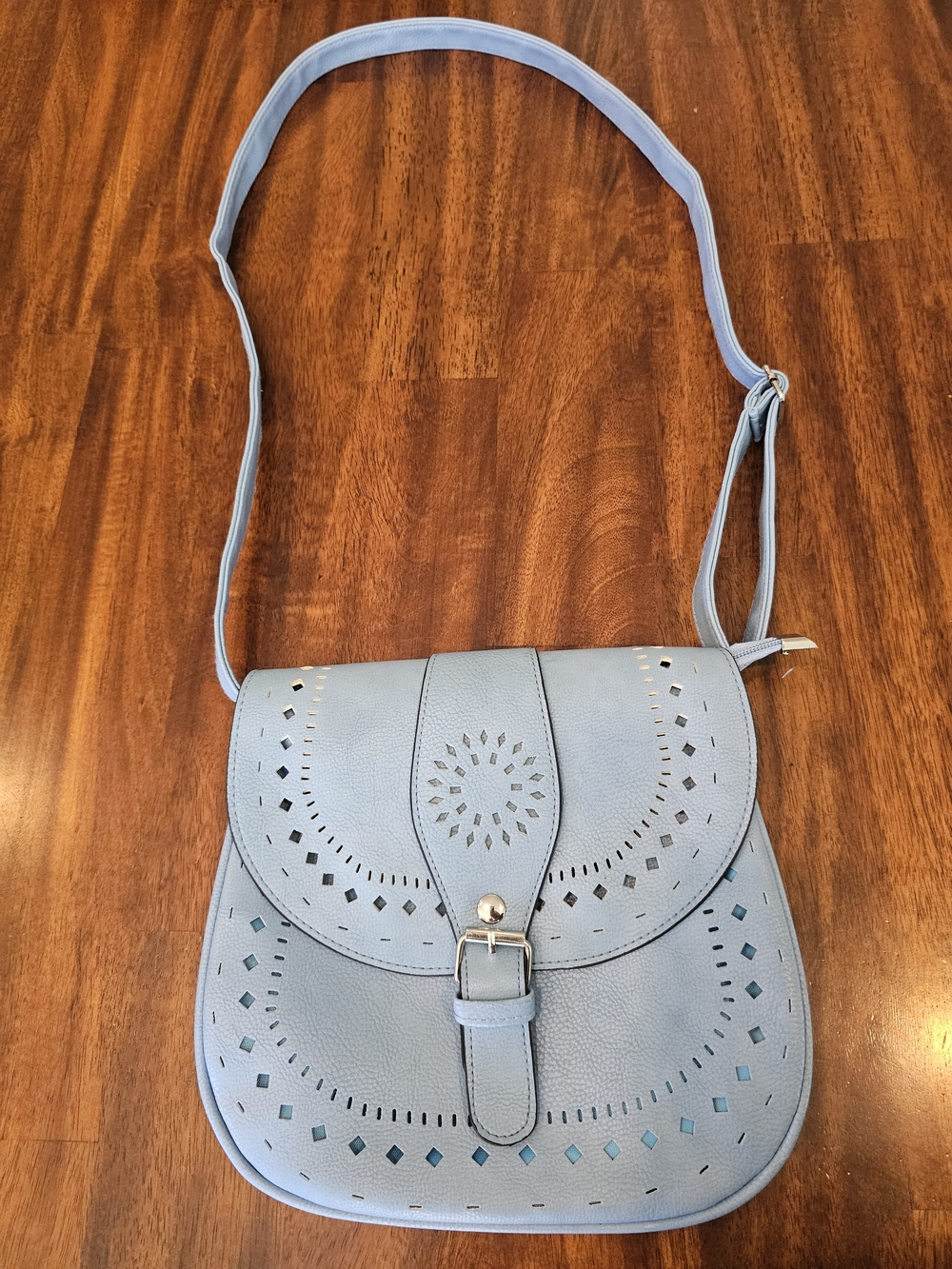 Gold Coast Light Baby Blue Perforated Crossbody Shoulder Bag